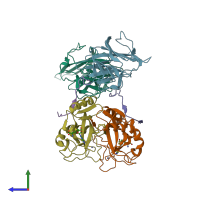 PDB entry 7bre coloured by chain, side view.