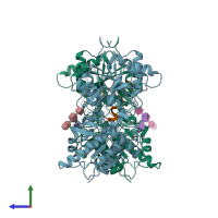 PDB entry 7brg coloured by chain, side view.