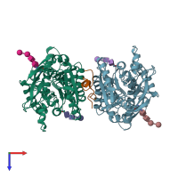PDB entry 7brg coloured by chain, top view.