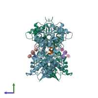 PDB entry 7bri coloured by chain, side view.