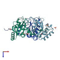 PDB entry 7bru coloured by chain, top view.