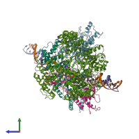 PDB entry 7btq coloured by chain, side view.