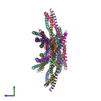 PDB entry 7bv6 coloured by chain, side view.