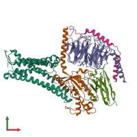 PDB entry 7bw0 coloured by chain, front view.