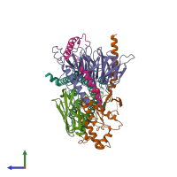 PDB entry 7bw0 coloured by chain, side view.