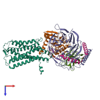PDB entry 7bw0 coloured by chain, top view.