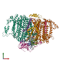 PDB entry 7bw2 coloured by chain, front view.