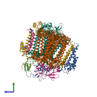 PDB entry 7bw2 coloured by chain, side view.