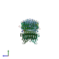 PDB entry 7bwx coloured by chain, side view.