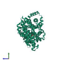 PDB entry 7bzb coloured by chain, side view.