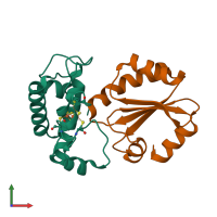 PDB entry 7bzk coloured by chain, front view.