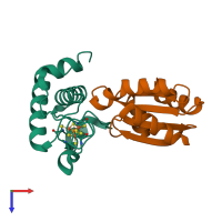 PDB entry 7bzk coloured by chain, top view.