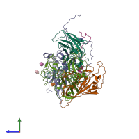 PDB entry 7bzt coloured by chain, side view.