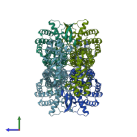 PDB entry 7c1a coloured by chain, side view.