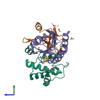 PDB entry 7c2b coloured by chain, side view.