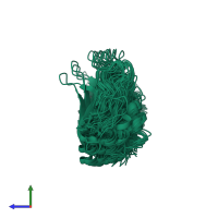 PDB entry 7c36 coloured by chain, ensemble of 20 models, side view.