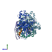 PDB entry 7c9a coloured by chain, side view.