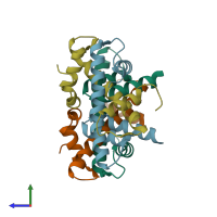 PDB entry 7c9p coloured by chain, side view.