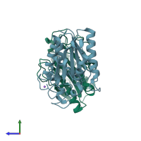 PDB entry 7cc4 coloured by chain, side view.