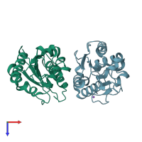 PDB entry 7cc4 coloured by chain, top view.