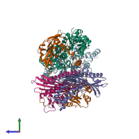 PDB entry 7ccc coloured by chain, side view.