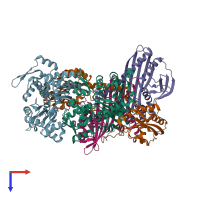 PDB entry 7ccc coloured by chain, top view.