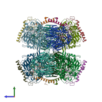 PDB entry 7ce5 coloured by chain, side view.