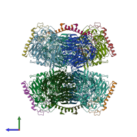 PDB entry 7ced coloured by chain, side view.