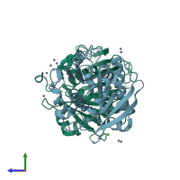 PDB entry 7cef coloured by chain, side view.