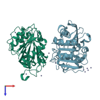 PDB entry 7cef coloured by chain, top view.