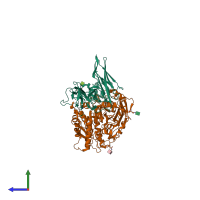 PDB entry 7ceg coloured by chain, side view.