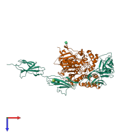 PDB entry 7ceg coloured by chain, top view.