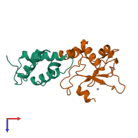 PDB entry 7cei coloured by chain, top view.