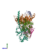PDB entry 7cfm coloured by chain, side view.