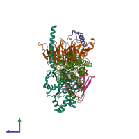 PDB entry 7cfn coloured by chain, side view.