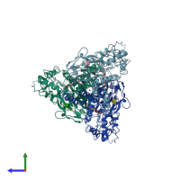 PDB entry 7cfs coloured by chain, side view.