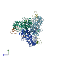 PDB entry 7cft coloured by chain, side view.