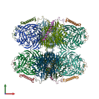 PDB entry 7cfx coloured by chain, front view.