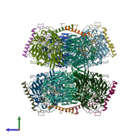 PDB entry 7cfx coloured by chain, side view.