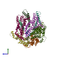 PDB entry 7cg4 coloured by chain, side view.