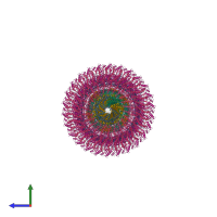 Hetero 219-meric assembly 1 of PDB entry 7cgo coloured by chemically distinct molecules, side view.