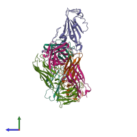 PDB entry 7che coloured by chain, side view.