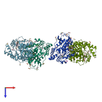 PDB entry 7ci0 coloured by chain, top view.