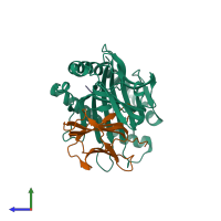 PDB entry 7ciq coloured by chain, side view.