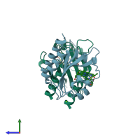 PDB entry 7ckv coloured by chain, side view.