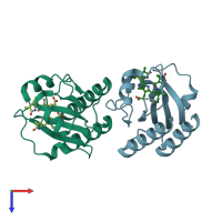 PDB entry 7ckv coloured by chain, top view.