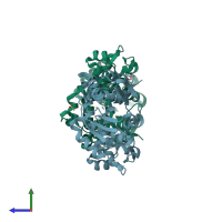 PDB entry 7clu coloured by chain, side view.