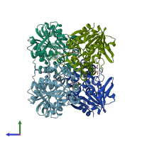 PDB entry 7clz coloured by chain, side view.