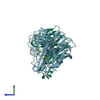 PDB entry 7cm1 coloured by chain, side view.