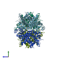 PDB entry 7cmc coloured by chain, side view.